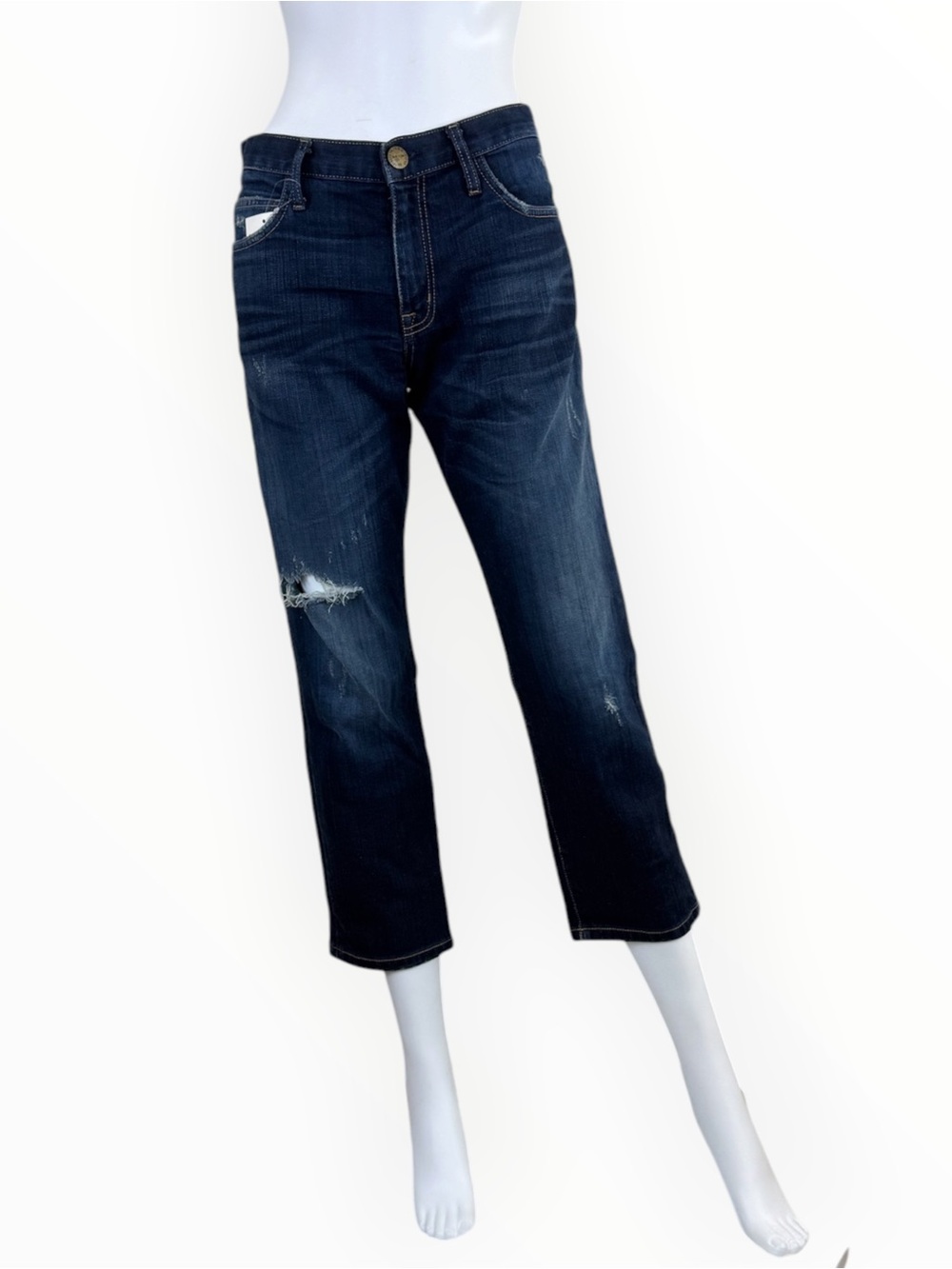 CURRENT/ELLIOTT Blue Distressed Cropped Boyfriend Jeans Size 27 M1013